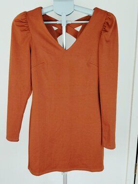 Love Riche Cross Back Mini Dress Women's Size Small Rust Double V-Neck
